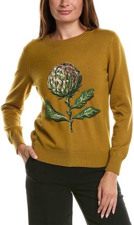 Oscar De La Renta Oscar De La Renta Artichoke Embroidered Jacquard Wool-Blend Sweater