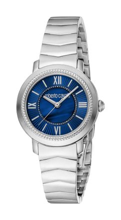 Roberto Cavalli Womens Glam Dark Blue Dial Stainless Steel Silver Quartz Watch