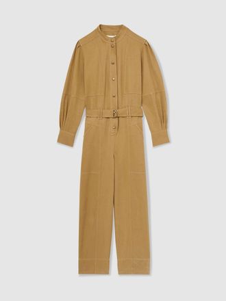 Reiss Camel Lyocell-cotton Wide-leg Jumpsuit, 18