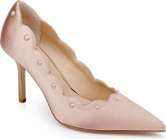 Badgley Mischka Eleni Pointed Toe Pump in Beige Satin at Nordstrom, Size 8.5