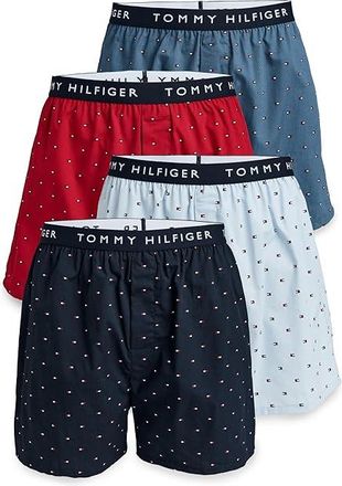 Tommy Hilfiger Woven Cotton Boxer 4-Pack Mens Underwear Sea : SM