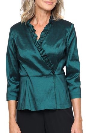 Alex Evenings Stretch Taffeta Faux Wrap Peplum Top in Emerald Green at Nordstrom, Size Medium