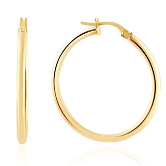 Pompeii3 14k Yellow Gold 2mm Designer Hoops Womens Earrings 1 Tall 1.25grams