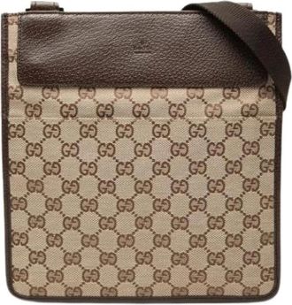 Gucci Pre-owned Vintage Canvas Crossbody Bag - Dames - Vintage Schoudertas - Beige - ONE Size - Leer - Vintage
