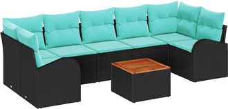 vidaXL Conjunto De Sof&aacute;s De Jard&iacute;n 8 Uds. Negro Y Turquesa Vidaxl
