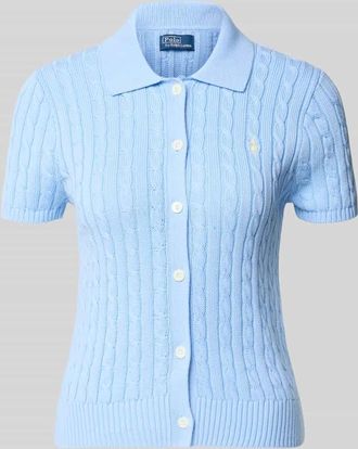 Polo Ralph Lauren Slim Fit Strickjacke mit Polokragen in Hellblau, Gr&ouml;&szlig;e XXL