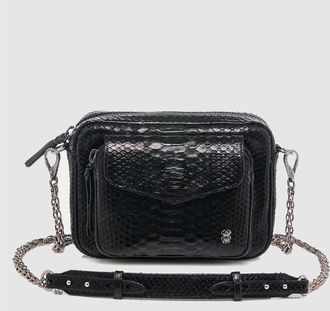 CLARIS VIROT Sac Charly Python Noir Cha&icirc;ne Argent&eacute;