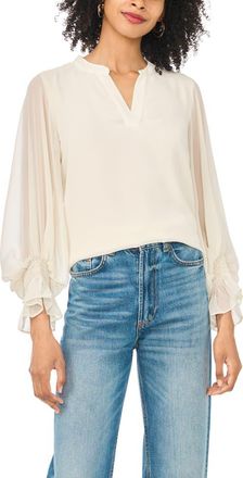 Vince Camuto Ruffle Cuff Split Neck Top in Birch at Nordstrom, Size X-Large