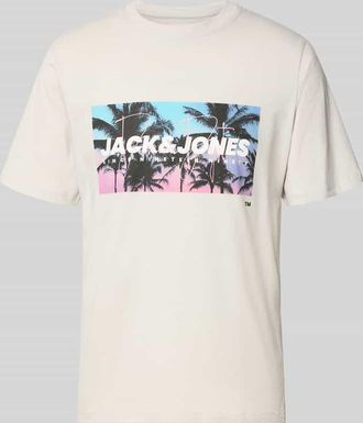 Jack & Jones Jack & Jones T-Shirt mit Label-Print Modell INDIANA in Stein, Gr&ouml;&szlig;e XXL