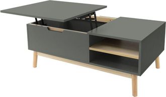 ML Design ML-Design Tavolino 100x56x40 cm Verde-Naturale Tavolo da Salotto con Piano Regolabile in Altezza Gambe in Legno di Pino Comodino da Divano con Vano