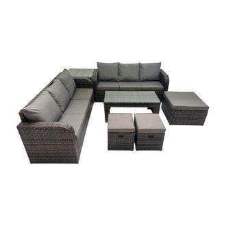 Fimous 3 Seater Sofa Coffee Table with 3 Footstool Side Table Dark Grey