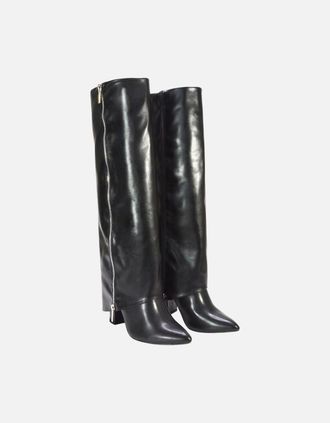 XY London Womens XY London Womens/Ladies Allie Fold Over Pointed Side Zip Knee-High Boots - Black - Size: 4