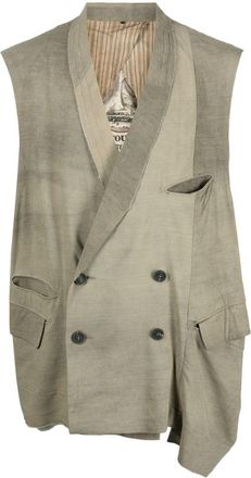 Ziggy Chen asymmetric double-breasted jacket - men - Virgin Wool/Cotton/Cotton/Cupro - 50 - Green