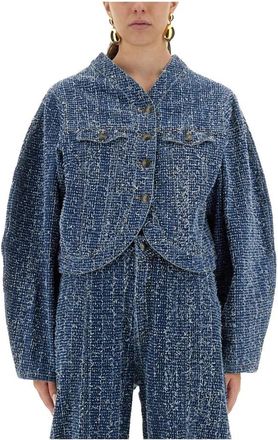 Rotate Tweed Cropped Jacket - Dames - Spijkerjassen - Blauw - M - Tweed - Jassen