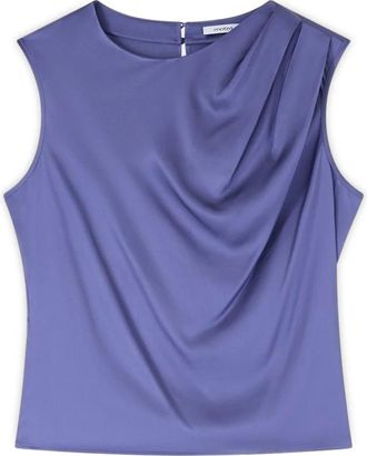 Motivi Satijnen top met asymmetrische draperie - Dames - Tops zonder mouwen - Blauw - XS - Satijn - Tops