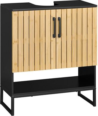 SoBuy Sobuy Mueble Debajo Del Lavabo De Ba&ntilde;o 60 Cm Peque&ntilde;o Mueble De Almacenamiento En Bamb&uacute; Y Metal Mueble Compacto Debajo De La Vasca Para Inodoro O Peque