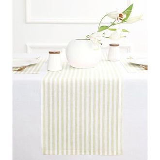 Solino Home Linen Table Runner for Dining Table, Holiday and Everyday Table Decor - Amalfi Stripe in Sage And White at Nordstrom, Size Xx-Small