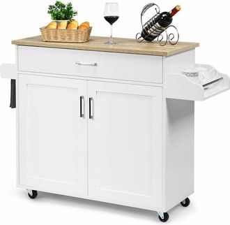 Costway Carrello da Cucina con Ruote di Gomma, Scaffale per Microonde Carrello Servizio, Credenza Cucina Legno Moderno Elegante, 116 x 37 x 85 cm (Naturale)
