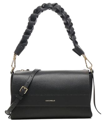 Coccinelle braided-handle leather shoulder bag - women - Grained Leather/Cotton - One Size - Black