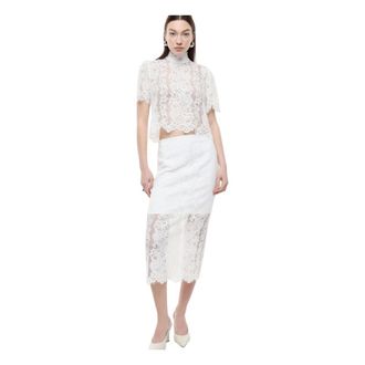 Imperial Blouses, female, White, Size: L Lace Crop Top