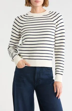 French Connection Mozart Stripe Crewneck Sweater in Cream/Navy at Nordstrom Rack, Size Medium