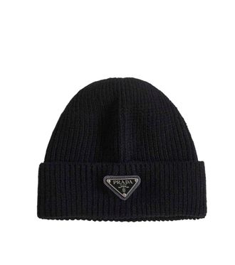 Prada Black Milano Logo Beanie Cap