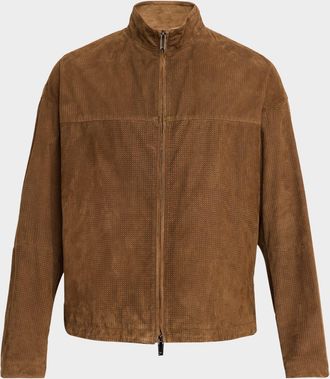 Emporio Armani Men & apos;s Perforated Suede Stand-Collar Blouson
