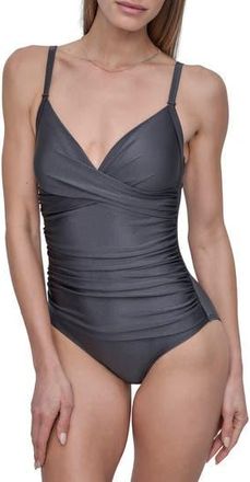 DKNY Twisted One-Piece Swimsuit in Titanium Shimmer at Nordstrom Rack, Size X-Small