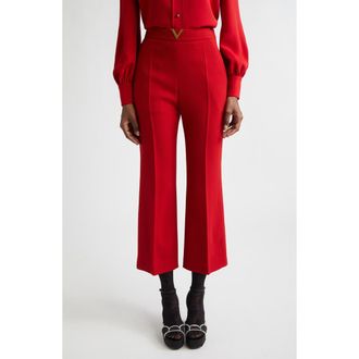 Valentino Wool Crepe Crop Flare Pants in Deep Red at Nordstrom, Size 12 Us