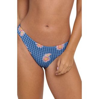 Billabong Western Sky Lowrider Gingham Floral Bikini Bottoms in True Navy at Nordstrom, Size X-Large
