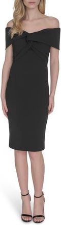Vince Camuto Off the Shoulder Scuba Crepe Cocktail Midi Dress in Black at Nordstrom Rack, Size 4