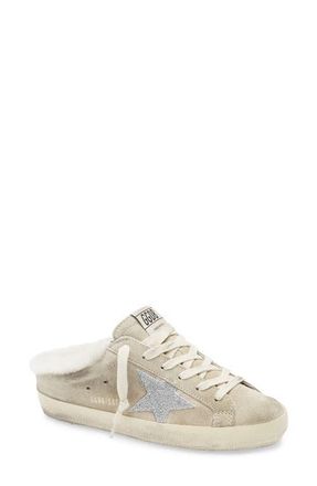 Golden Goose Super-Star Sabot Genuine Shearling Lined Mule Sneaker in White/Crystal at Nordstrom, Size 8Us