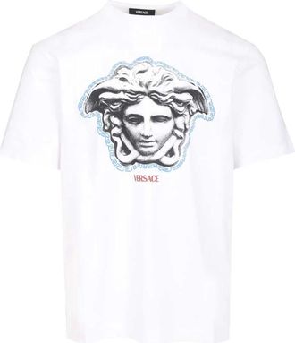 Versace Printed Cotton-Jersey Regular T-Shirt - Heren - T-shirts - Wit - S - Katoen - Tops