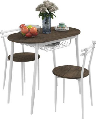 HOMCOM Homcom - Dining Table and Chairs Set of 3, Oval Kitchen Table with 2 Chairs