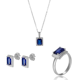 Orphelia Enora WoMens 925 Sterling Silver Set: Necklace + Earrings + Ring - SET-7425/SA - Size O 1/2