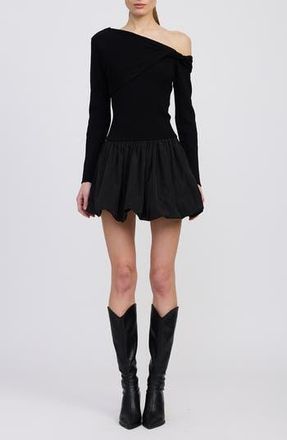 En Saison Romilla One-Shoulder Mixed Media Minidress in Black at Nordstrom Rack, Size Medium