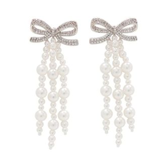 Self Portrait Bow Pearl Waterfall Oorbellen - Dames - Oorbellen - Beige - ONE Size - Accessoires