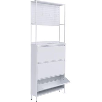 Hhg Armario Para Zapatos Hhg-432, Estanter&iacute;a Para Zapatos Schuhkipper, 3 Compartimentos Abatibles, Ganchos Met&aacute;licos, 201 X 80 X 20 Cm, Negro