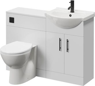 Alexander James Alexander James Cento Gloss White 1150mm 2 Door Vanity Unit Toilet Suite - 1150mm - Matt Black 96mm Bar HandleJames Toilet Pan and Seat