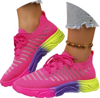 Generic Womens Sneakers Breathable Mesh Platform Running Shoes for Daily Casual Wear - Lightweight Comfortable Athletic Walking Shoes for Everyday Use (7.5) H