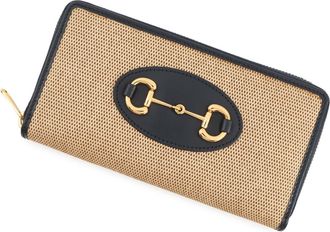 Gucci Beige Navy Canvas Leather Long Wallet (Bi-Fold) (Pre-Owned)