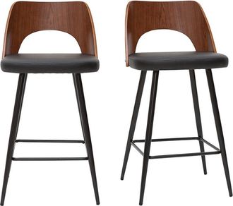 Miliboo Miliboo - Set De 2 Taburetes De Cocina De Dise&ntilde;o Negro Y Nogal 66,5 Cm Falcom
