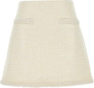Self Portrait Womens Boucle Pearl Trim Mini Skirt - Ivory - Size EU 38 (Womens)