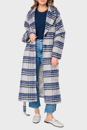 En Saison Demi Long Sleeves Coat In Navy Plaid