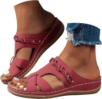 Generic Ladies Sandals Wide Fit Sandals for Women Orthopedic Sandal Women Summer Outdoor Anti-Slip Platform Beach Shoes Ladies Wedge Slides Wide Open Toe Ankl