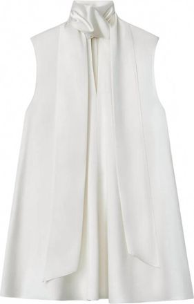 Lafayette 148 New York Womens Scarf Collar Sleeveless Silk Blouse In Ivory
