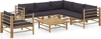 vidaXL Set De Muebles De Jard&iacute;n 7 Piezas Bamb&uacute; Con Cojines Gris Oscuro Vidaxl