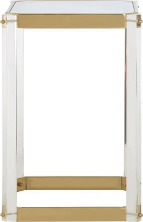 Premier Housewares Reflective Gold Finish Frame Side Table With Mirrored Top, Contemporary Clear Acrylic Frame Bedside Table