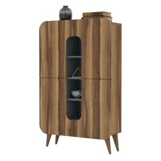 Dmora Credenza Paularo, Alacena 7 Estantes, 10 Compartimentos, 2 Puertas, 93x32x144h Cm Marr&oacute;n Nogal
