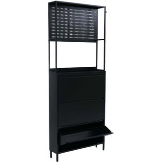 Hhg Scarpiera HHG-432, scaffale per scarpe ribaltabile, 3 scomparti ribaltabili, ganci metallici 201x80x20 cm, nero